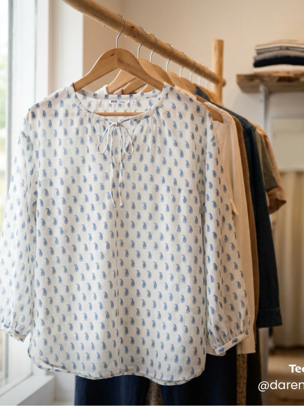 Disney Cream Tunic with Blue Paisley Tie-Neck